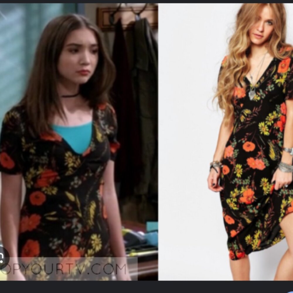 Gorgeous Black Floral Midi Dress with Orange & Green Print